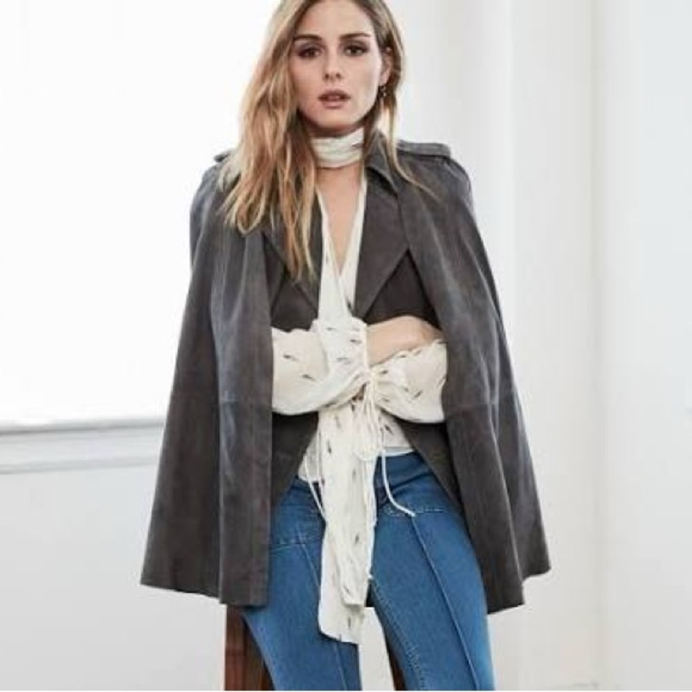 NWT Gray Suede Olivia Palermo Chelsea 28 Vest with Removable Cape. Size XS